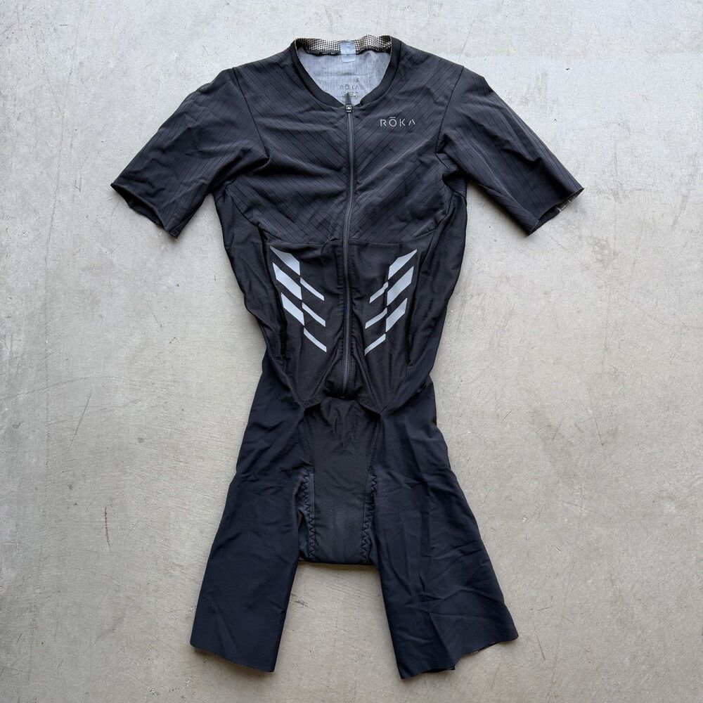 Roka Mens Size Small Gen II Elite Aero Short Sleeve Tri Suit Black Triathlon